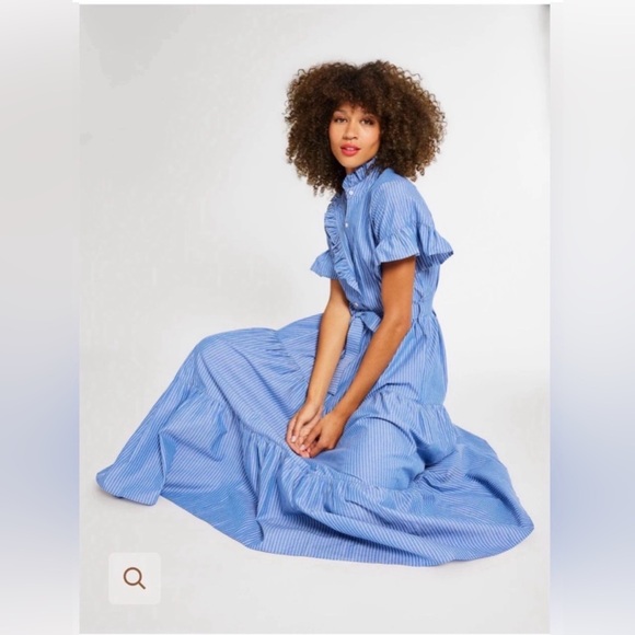 Mille Victoria Dress Tiered Ruffled Maxi In Harbor Stripe. Size M - Picture 3 of 14